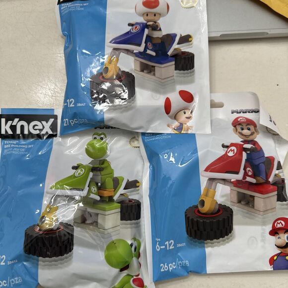 3 KNEX Mario Kart Toad, Yoshi, And Mario Bike Building sets~Brand NEW Sealed - Picture 1 of 4